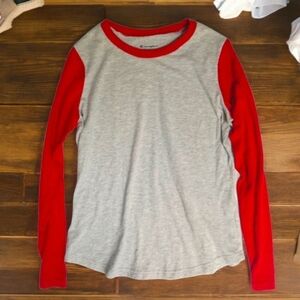 Champion Reglan Heather Grey & Red Long Sleeve T-shirt Small